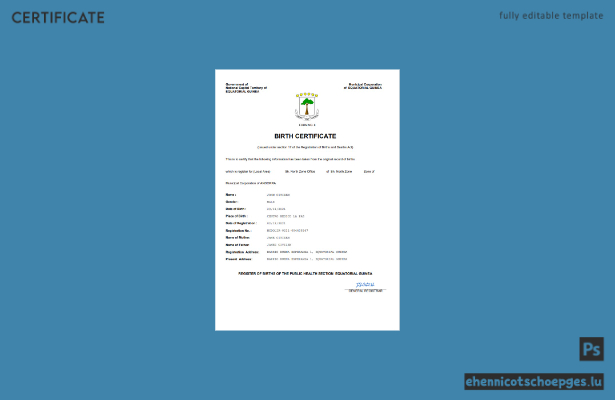 Geburtsurkunde aus Äquatorialguinea – Beispielansicht (Word und PDF)